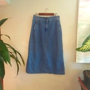 Vintage Original TY Wear Casual Cotton Denim Coastal Cowgirl Bohemian Maxi Skirt